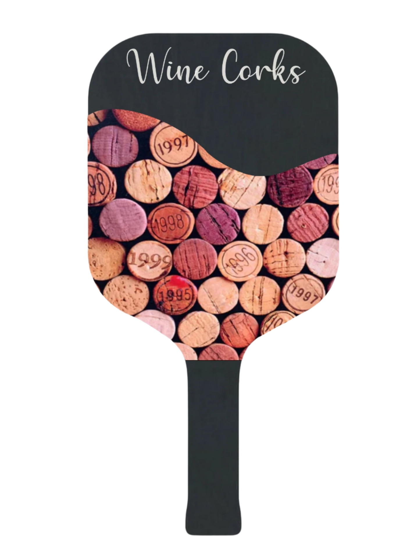 Wine Corks on Solid Black Pickleball Paddle Open Playce Saver
