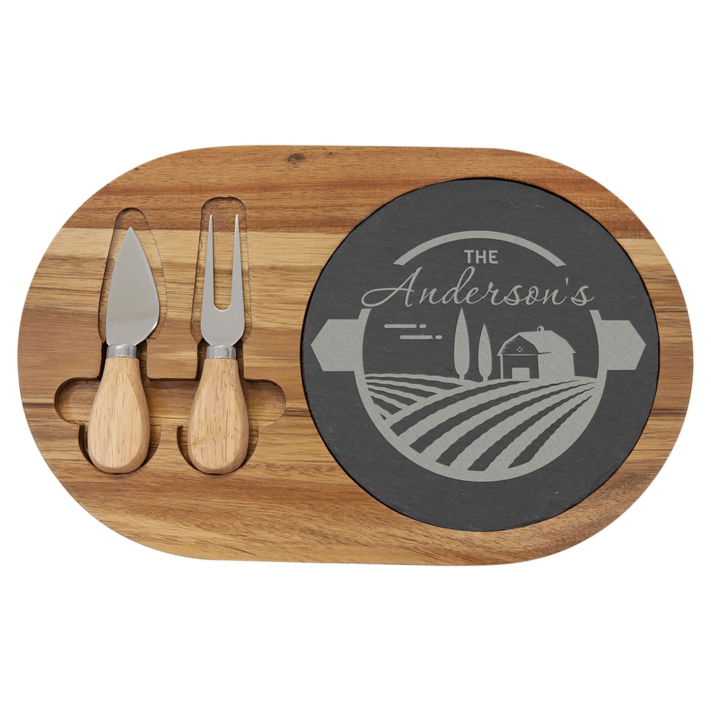 Acacia and Slate Round Serving Board