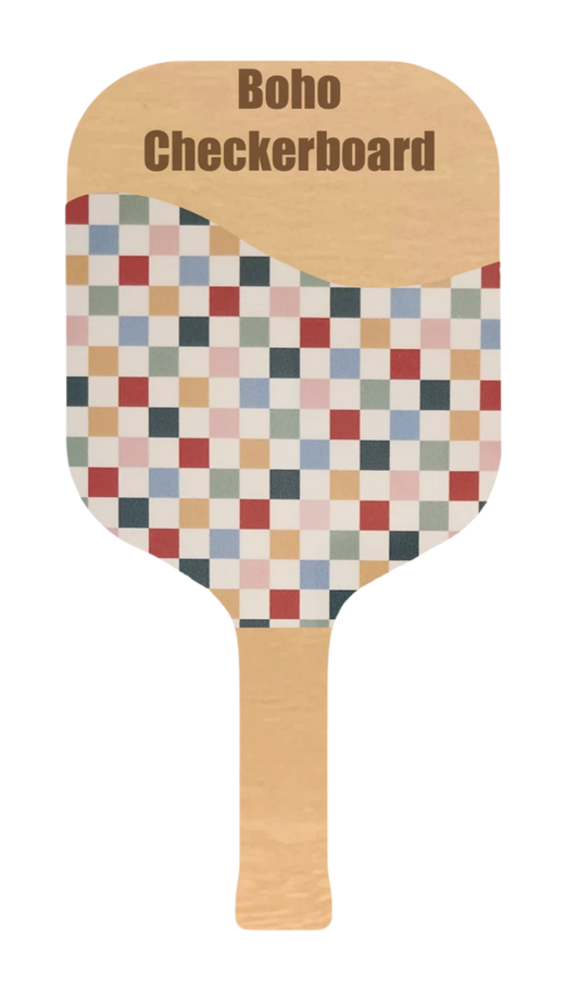 Boho Checkerboard on Birch Wood  Pickleball Paddle Open Playce Saver